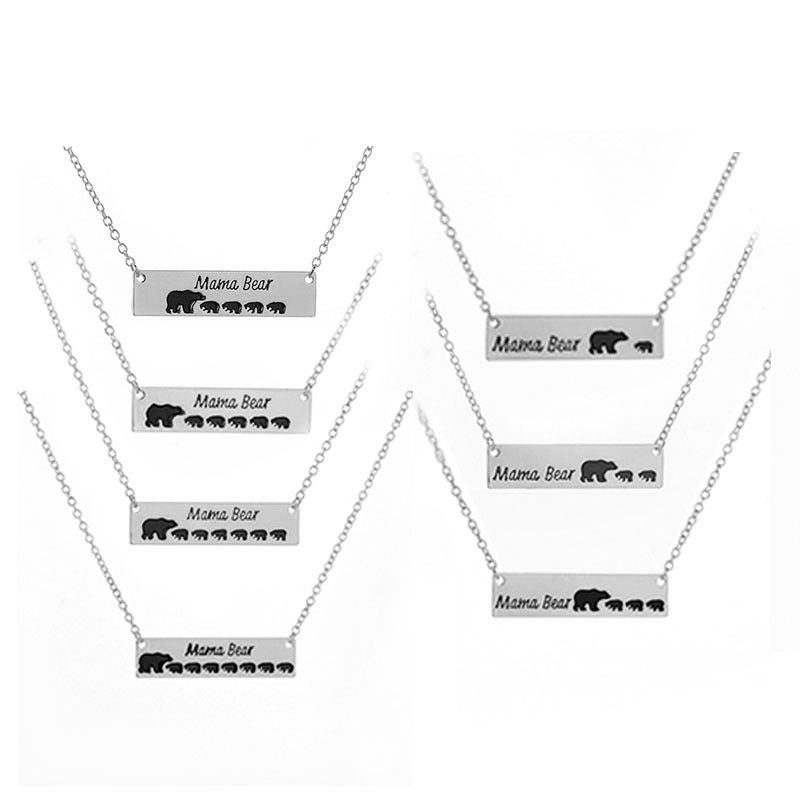 Mama Bear Necklace With Cubs Horizontal Bar Necklace Mother's Day Gift