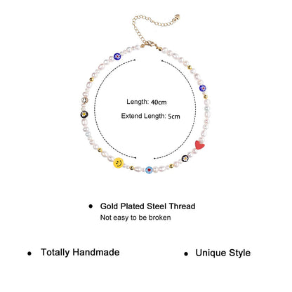 Summer Boho Pearl Fun Flirty Beaded Choker Necklace