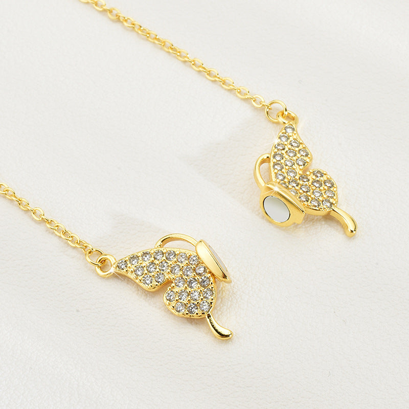 Double-Sided Wearing Diamond-Set Magnetic Butterfly Pendant Necklace