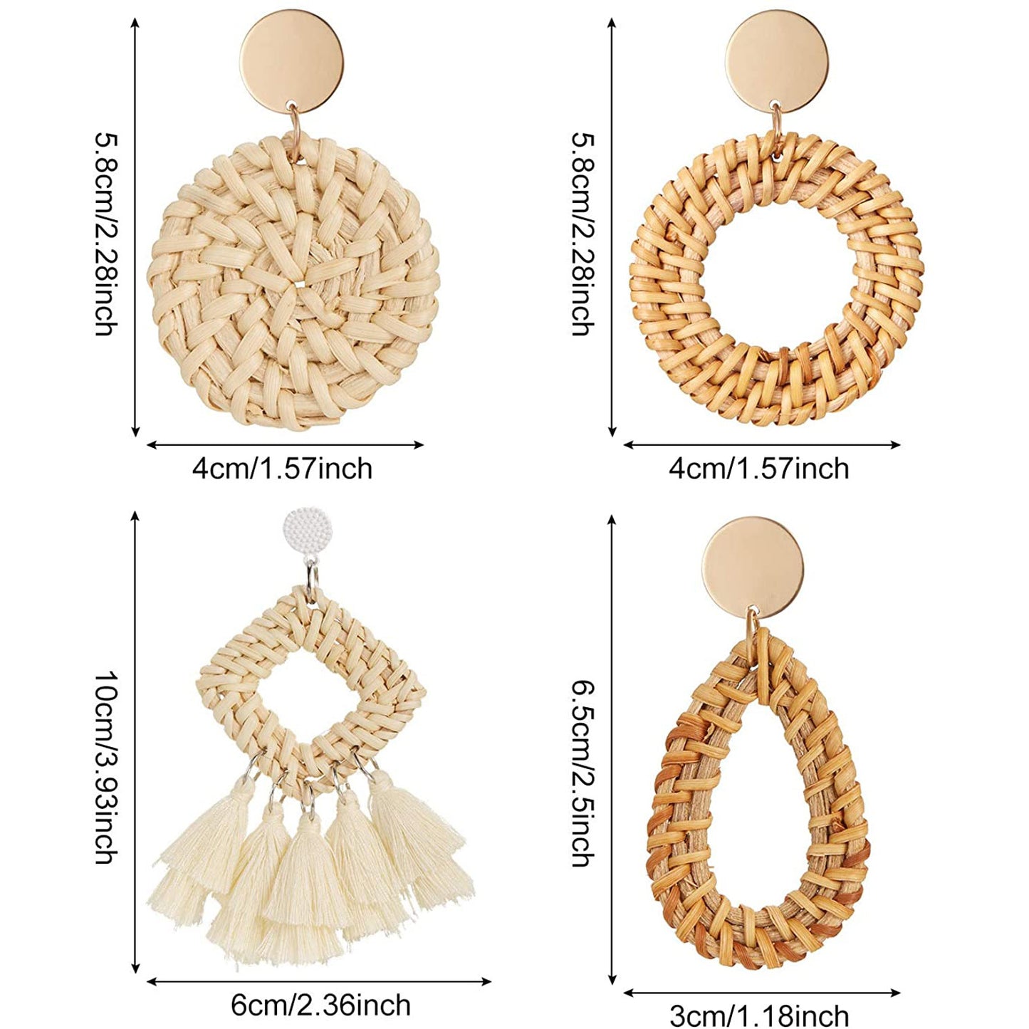 Handmade Straw Wicker Braid Drop Dangle Bohemian Earrings