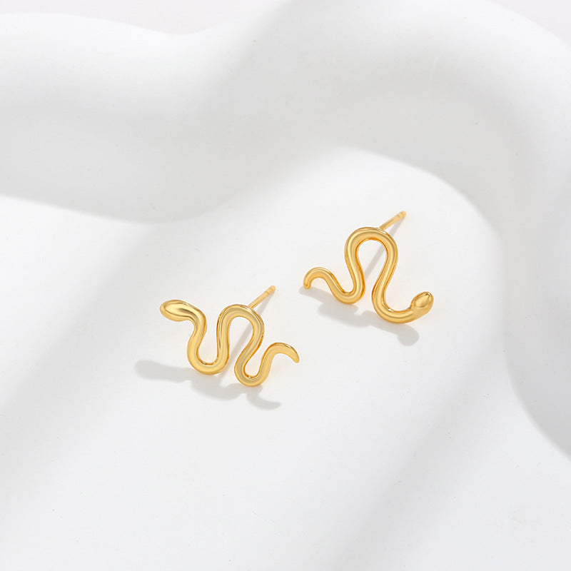 24K Gold Plated Snake Stud Earrings Simple Funny Adorable Animal Ear Studs