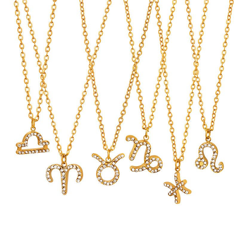 12 Constellations Sign Of Star Zodiac Pendant Chain Necklace