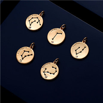 12 Constellations Coin Disc Necklace Sign Of Star Zodiac Pendant