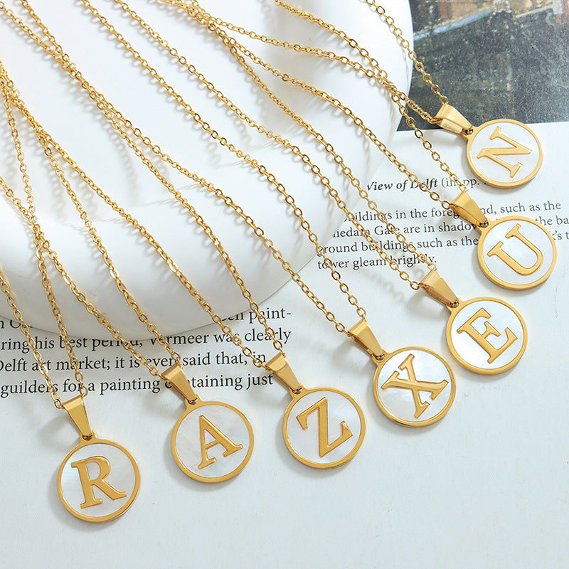 Initial A-Z Shell Letter Coin Pendant Dainty Chain Pearl Necklace