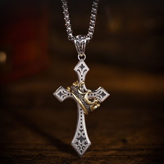 Gothic Cross Crown Pendant Necklace