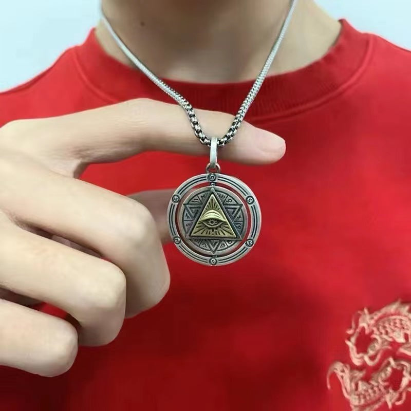 Eye of providence All-seeing Eye Hexagram Punk Spinning Coin Necklace