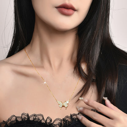 Double-Sided Wearing Diamond-Set Magnetic Butterfly Pendant Necklace