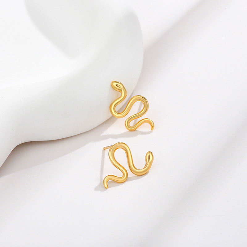 24K Gold Plated Snake Stud Earrings Simple Funny Adorable Animal Ear Studs