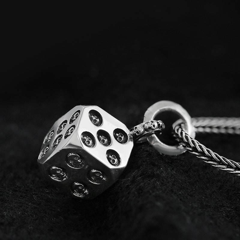 Punk Gothic Skull Carving Dice Pendant Necklace For Men