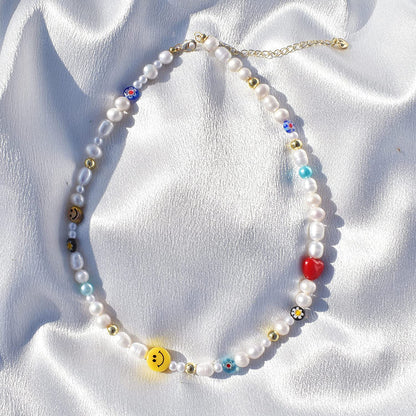 Summer Boho Pearl Fun Flirty Beaded Choker Necklace