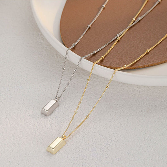 S925 Gold Bullion Bar Pendant Necklace