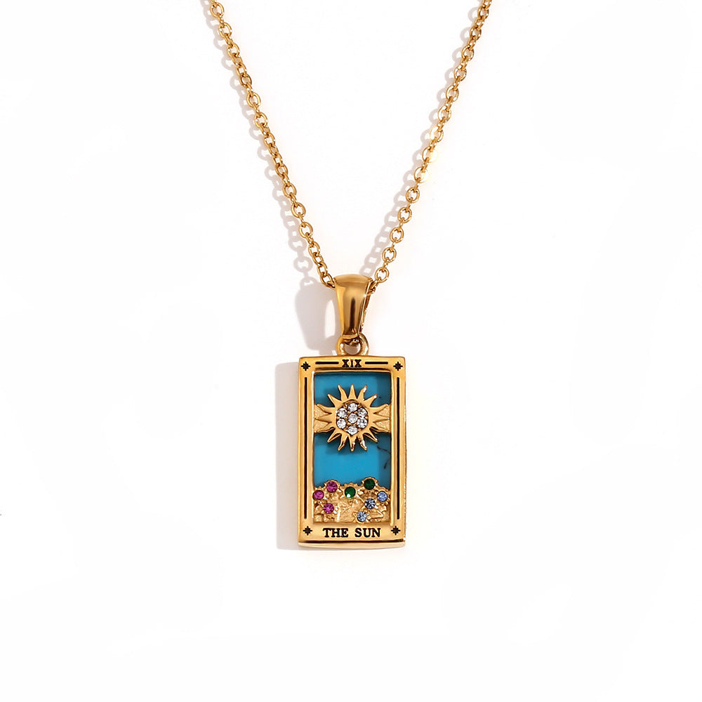 Fashion Stainless Steel 18K Gold Plated Retro Original Design Tarot Card Necklace