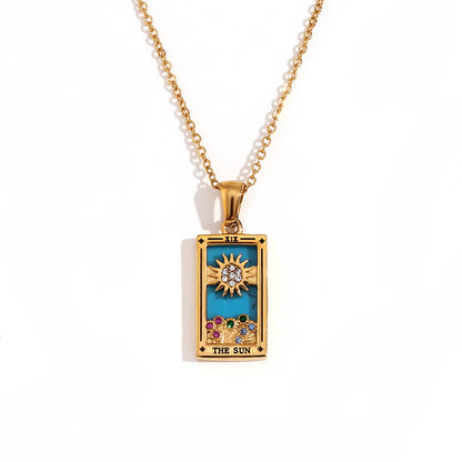 Fashion Stainless Steel 18K Gold Plated Retro Original Design Tarot Card Necklace