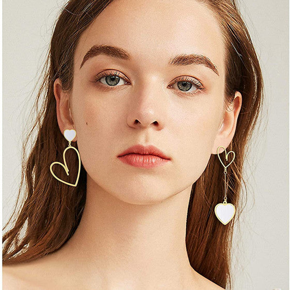 Heart Asymmetric Drop Dangle Earrings Love Hook Mismatched Stud Earring