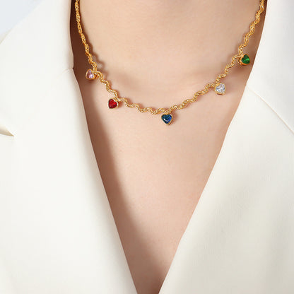 Colorful Jewel Necklace Heart Gemstone Pendant Choker Necklaces