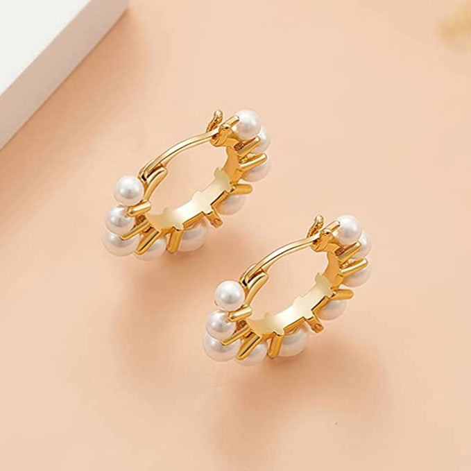 Pearl Hoop Earrings Dainty Beaded Chunky Hoops