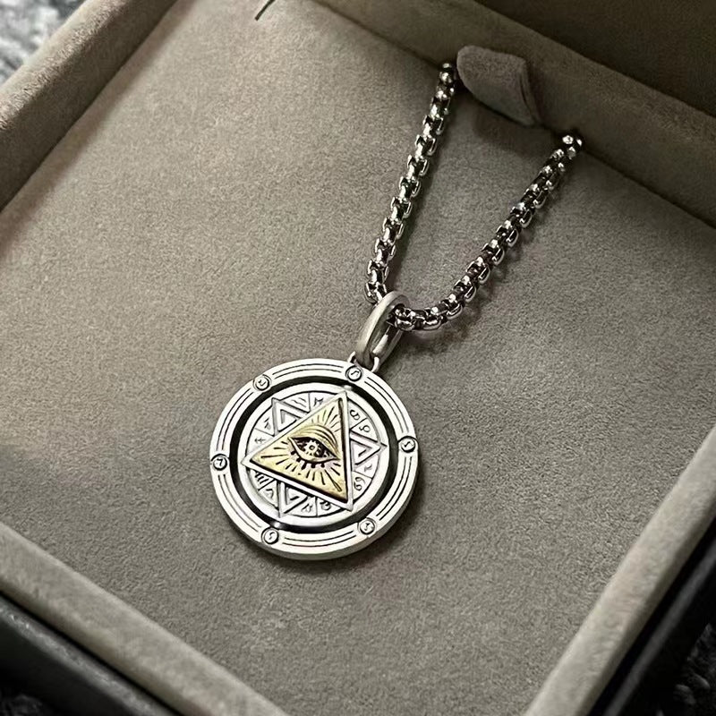 Eye of providence All-seeing Eye Hexagram Punk Spinning Coin Necklace