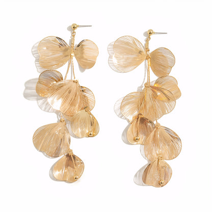 Handcrafted Copper Elegant Cascading Ginkgo Leaves Earrings