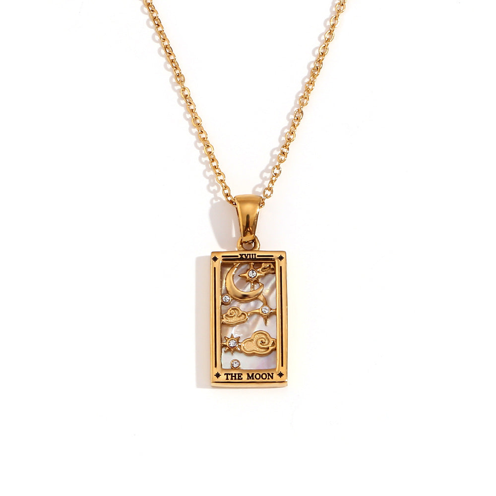 Fashion Stainless Steel 18K Gold Plated Retro Original Design Tarot Card Necklace