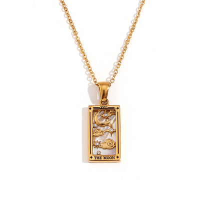 Fashion Stainless Steel 18K Gold Plated Retro Original Design Tarot Card Necklace