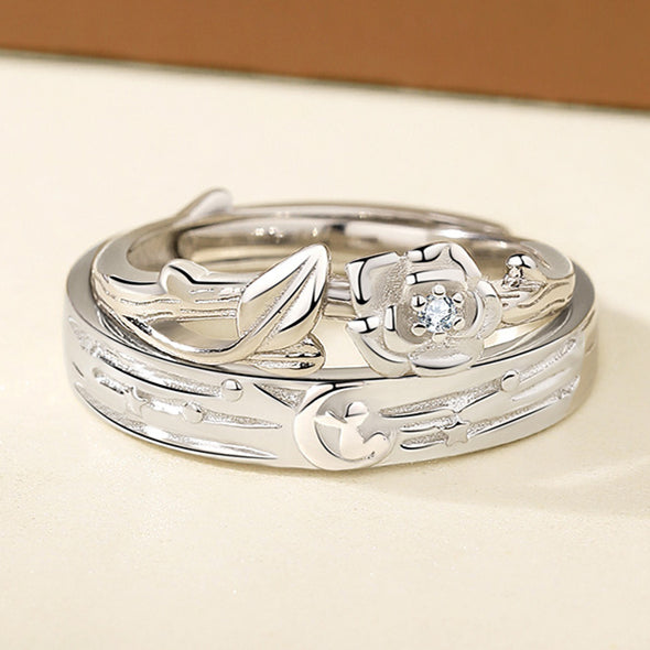 The Little Prince and Roses S925 Sterling Silver Adjustable Couple Rings