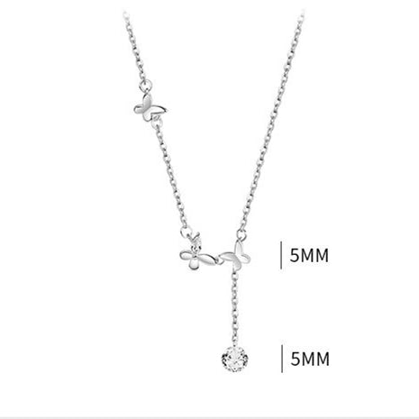 S925 Silver Triple Butterfly Layered Y Adjustable Chain Necklace