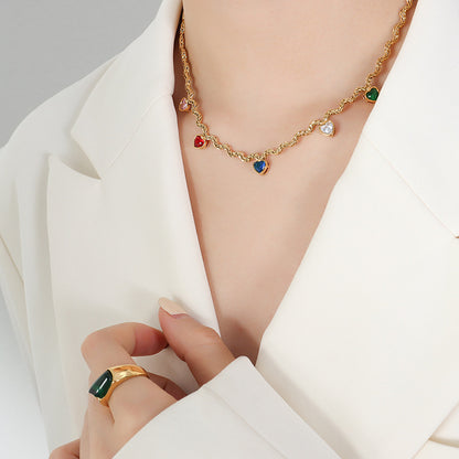 Colorful Jewel Necklace Heart Gemstone Pendant Choker Necklaces
