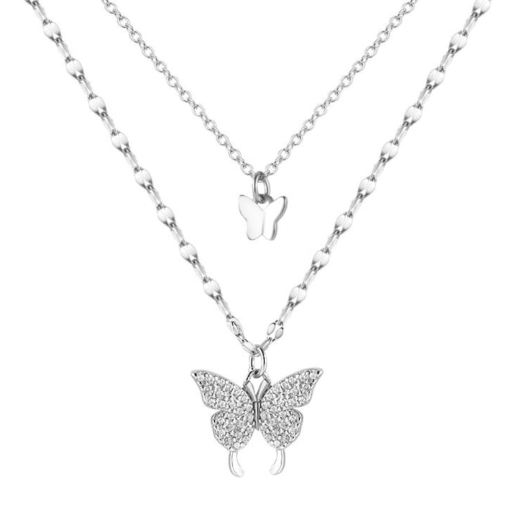 S925 Double Butterfly Layered Choker Lace Chain Necklace