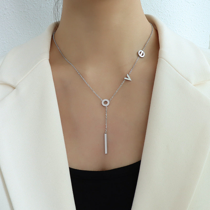 Women's Stainless Steel Love Y Shaped Necklace Circle Lariat Necklace