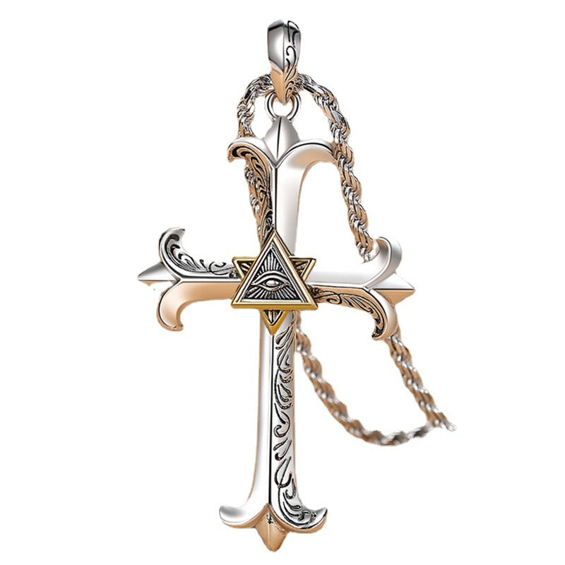 Cross Necklace Sword Masonic All Seeing Eye Pendant Necklace