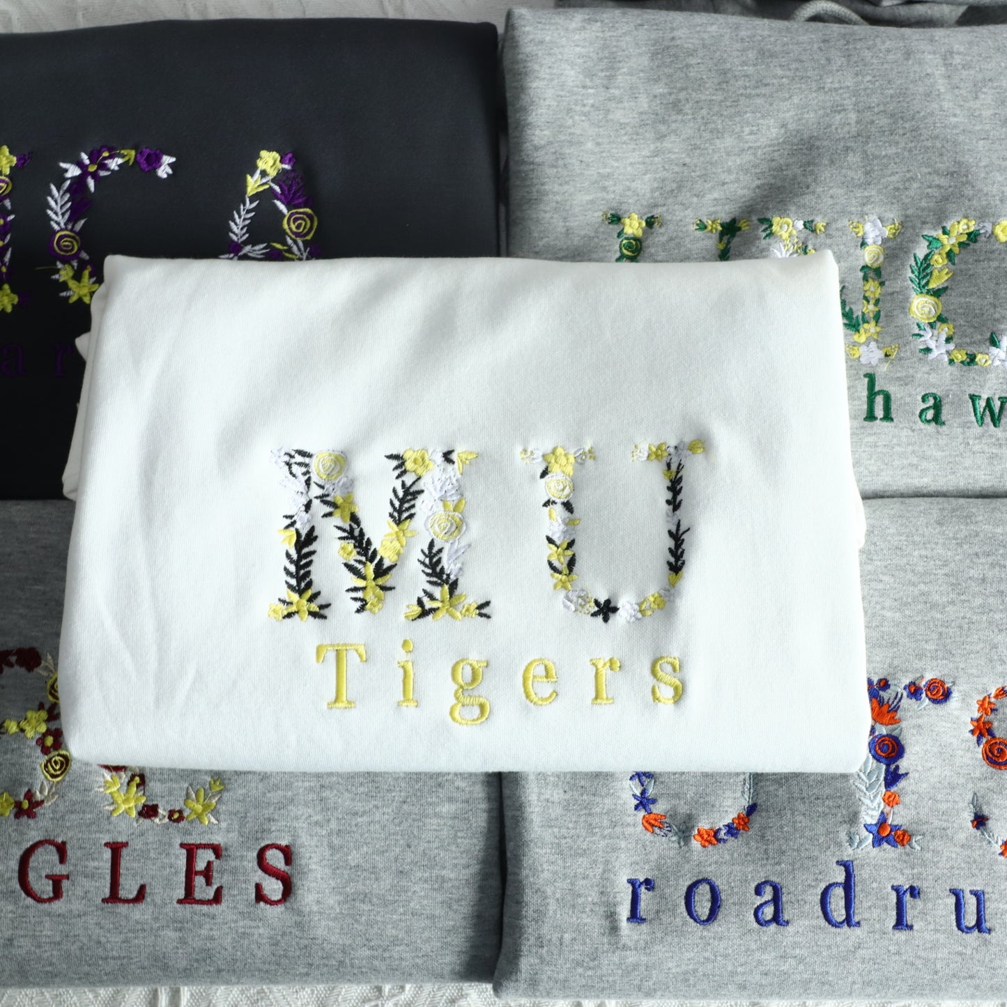 University College Flower Embroidered Customized Sweatshirt