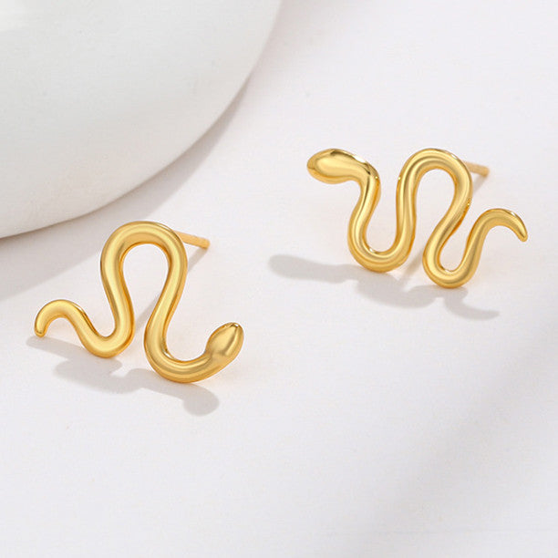 24K Gold Plated Snake Stud Earrings Simple Funny Adorable Animal Ear Studs