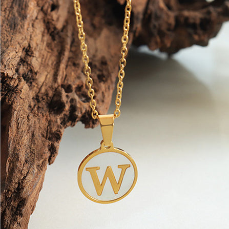 Initial A-Z Shell Letter Coin Pendant Dainty Chain Pearl Necklace