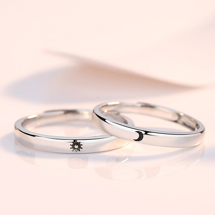 Sun And Moon Sterling Silver Couples Rings for Him and Her Set