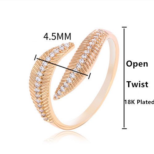 18K Gold Plated Open Adjustable Rings Joint Finger Kunckle Leaf Shape Rings