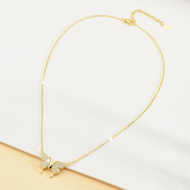 Double-Sided Wearing Diamond-Set Magnetic Butterfly Pendant Necklace