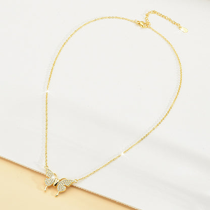 Double-Sided Wearing Diamond-Set Magnetic Butterfly Pendant Necklace
