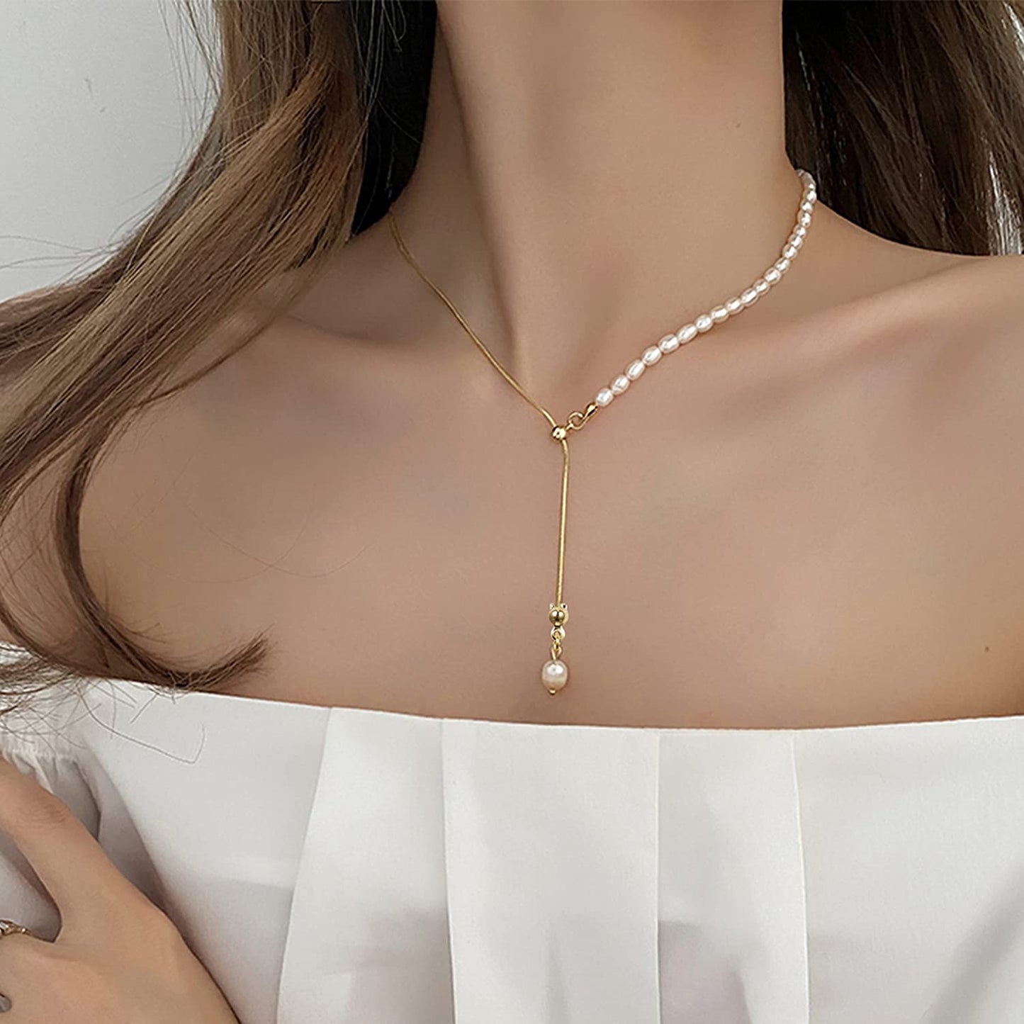 Y-Shaped Lariat Chain 14k Gold Link Drop Long Charm Necklace