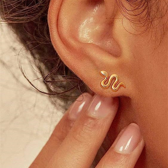 24K Gold Plated Snake Stud Earrings Simple Funny Adorable Animal Ear Studs