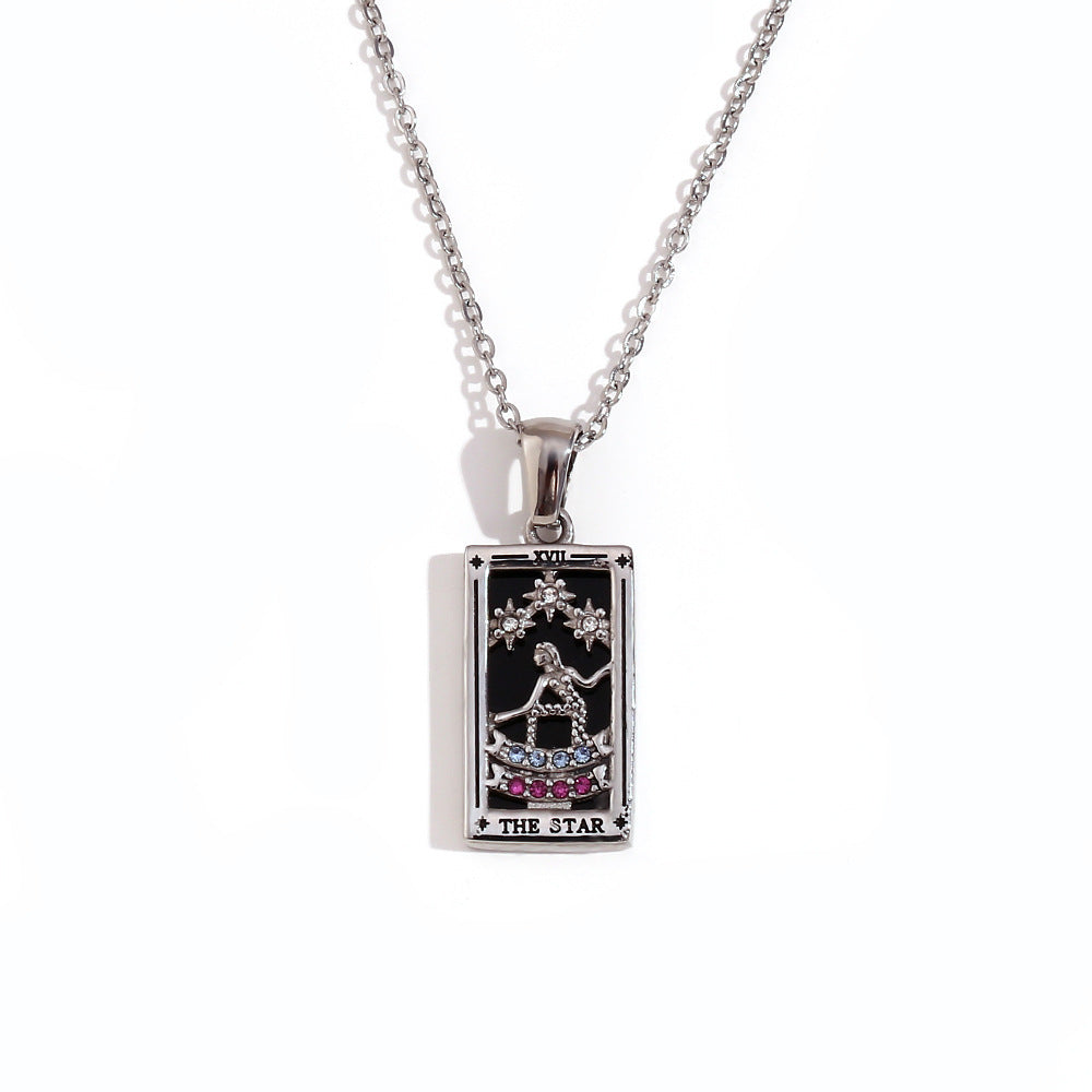 Fashion Stainless Steel 18K Gold Plated Retro Original Design Tarot Card Necklace