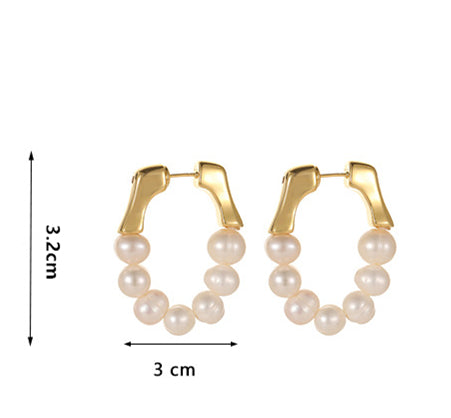 18K Gold Plated S925 Sterling Silver Post Hoop Earrings With Pearl