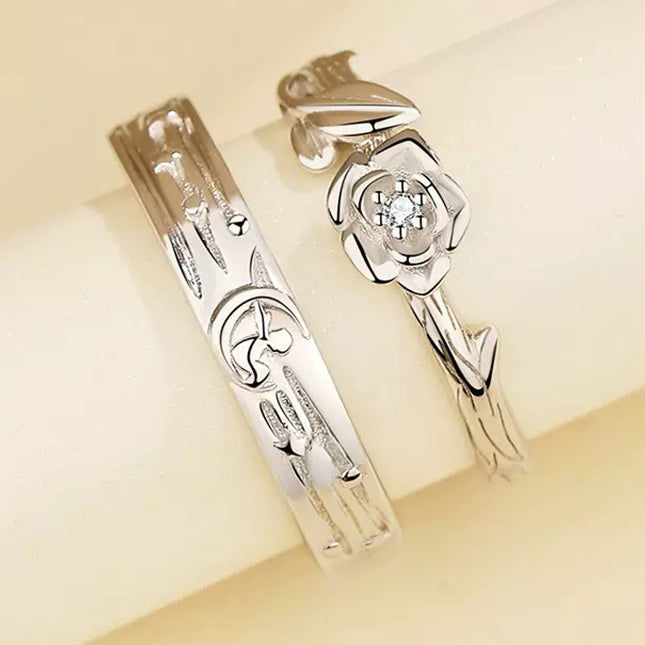 The Little Prince and Roses S925 Sterling Silver Adjustable Couple Rings