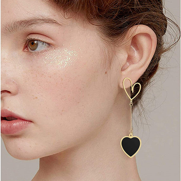 Heart Asymmetric Drop Dangle Earrings Love Hook Mismatched Stud Earring