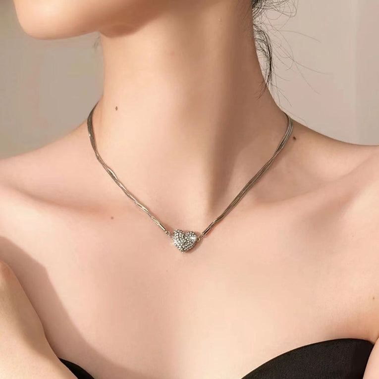 Double-Sided Wearing Diamond-Set Magnetic Love Pendant Necklace