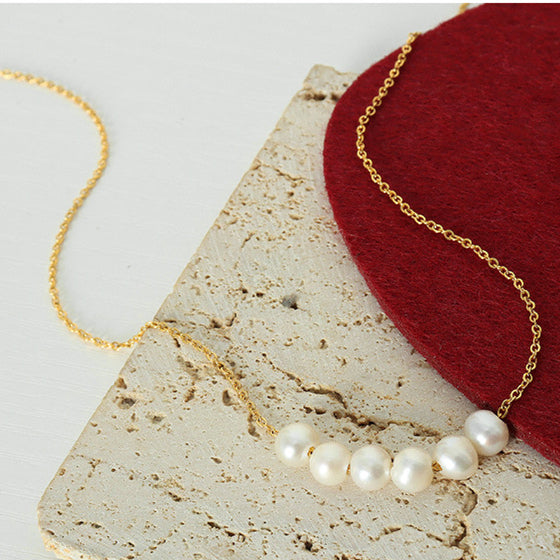 Gold Freshwater Pearl Necklace 6 Pearl Bar Necklace