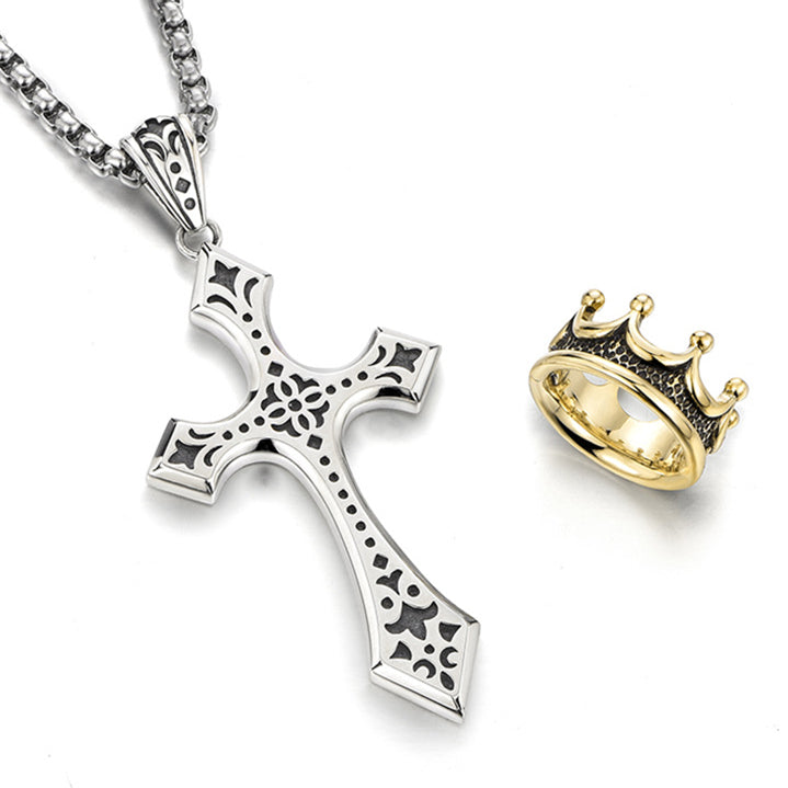 Gothic Cross Crown Pendant Necklace