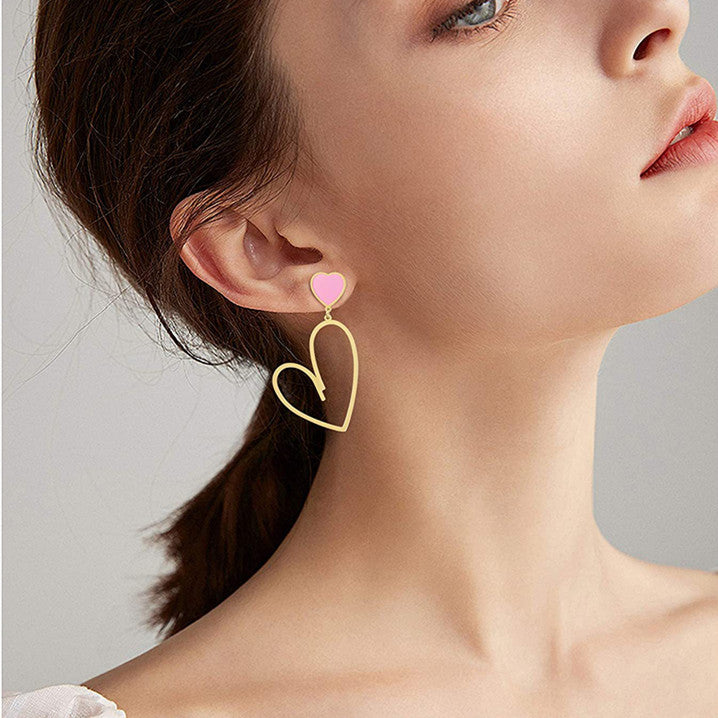 Heart Asymmetric Drop Dangle Earrings Love Hook Mismatched Stud Earring