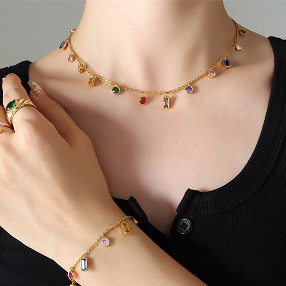 Colorful Jewel Necklace Boho Crystal Rainbow Choker Necklaces