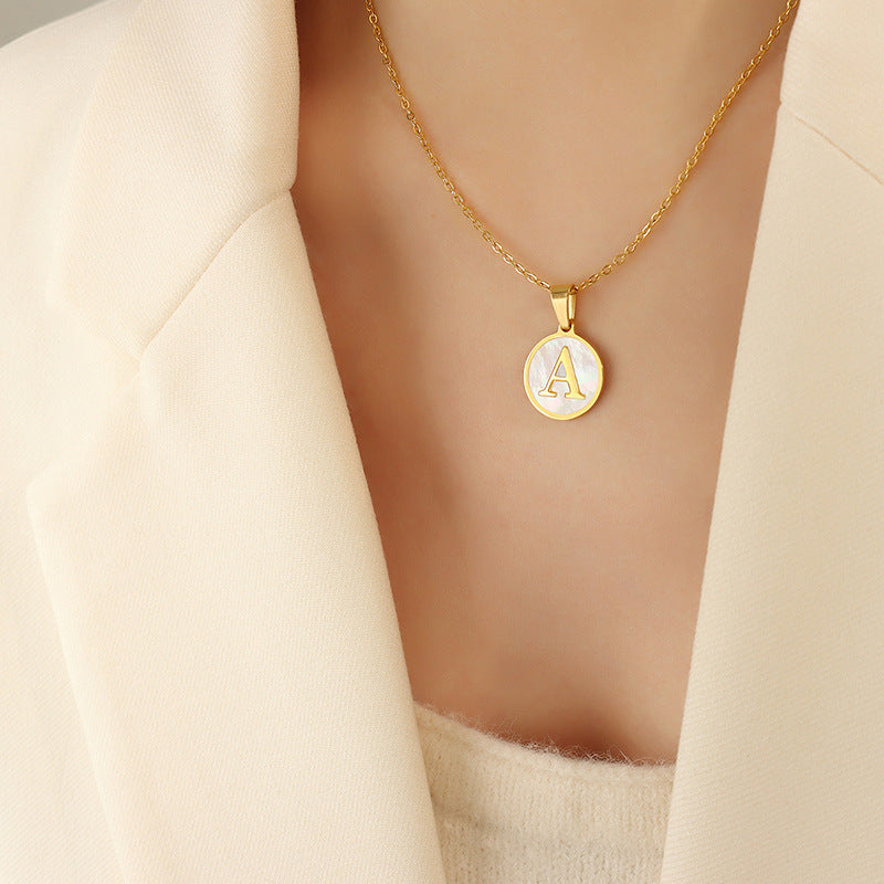 Initial A-Z Shell Letter Coin Pendant Dainty Chain Pearl Necklace