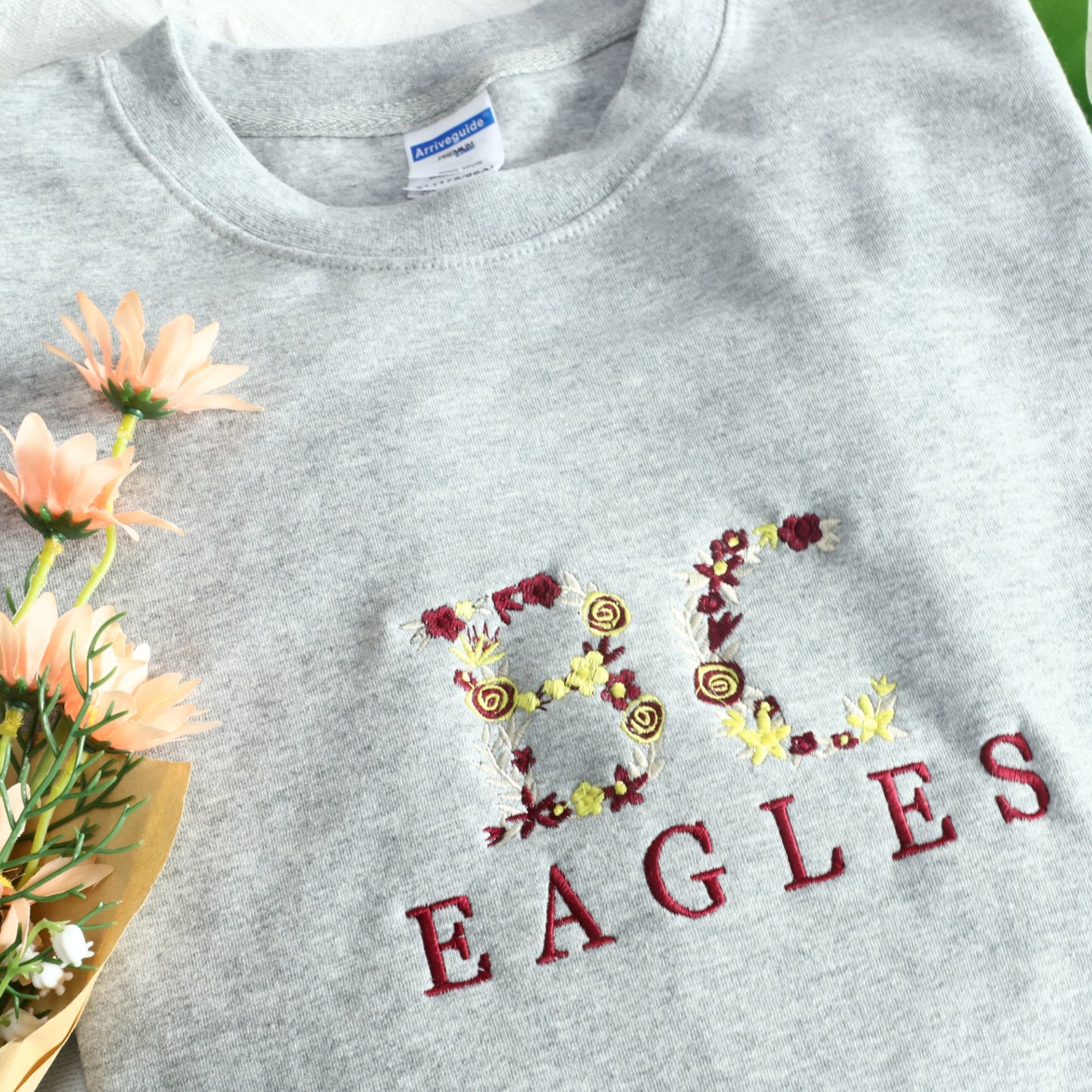 University College Flower Embroidered Customized Sweatshirt